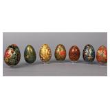 7 Hand-Painted Turned Wood Eggs Folk Art Designs