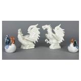 4 Japanese Ceramic Rooster Figurines Japan