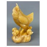 Large Carved Honey Onyx Hen & Chicks Sculpture 13'