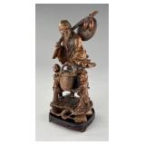 Chinese Carved Hardwood Immortal Figure w/ Stand