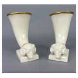 Pair of Porcelain Ram's Head Cornucopia Vases