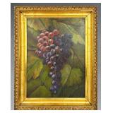 Victorian Era Oil Painting Grape & Leaf Cluster