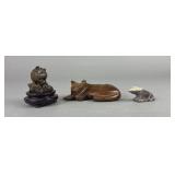 3 Animal Figurines: Cat, Mouse, Water Buffalo