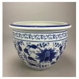 Blue & White Ceramic Jardiniere Chinoiserie Scroll