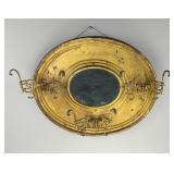 Antique Victorian Gilt Metal Oval Traveling Mirror