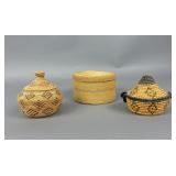 3 Miniature Native American Coiled Lidded Baskets