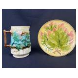 19th C. Victorian Majolica Pitcher and Plate