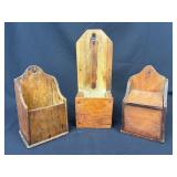 Three 19th C. Antique Primitive Wood Wall Boxes