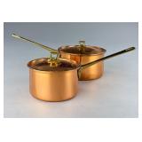 2 French Style Korean Copper Saucepans with Lids