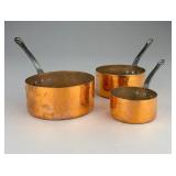 Set of Three Graduated Copper Saucepans