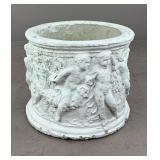 Painted Cast Concrete Cylindrical Figural Planter