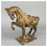 Chinese Tang Style War Horse Cast Metal Sculpture