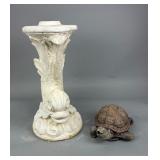 Concrete Dolphin Pedestal & Turtle Fountain Figure
