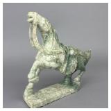 Chinese Carved Green Hardstone Horse Sculpture