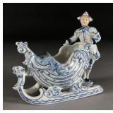 Delft Style Porcelain Bowl Sleigh w Attendant