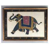 Framed Indian Pichnai Elephant Painting on Silk