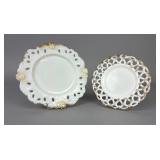 2 Milk Glass Plates: Cherub, Forget Me Not