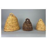 3 Woven Straw & Skep Beehive Baskets