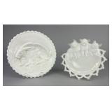 2 Milk Glass Plates: '3 Kittens' & 'Lucky Bunny'