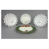 4 Milk Glass Plates: 'Woof-Woof' & 'Three Puppies'