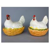 Pair of Ceramic Hen on Nest Dishes