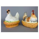 2 Ceramic Hen on Nest Chicken Dishes