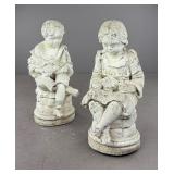 Pair of Cast Concrete Boy & Girl Garden Sculptures