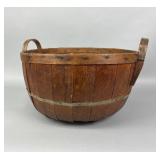 Wood Handled Basket with Metal Bands
