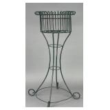 Green Metal Plant Stand with Wire Rim Basket Top