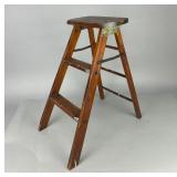 Antique Wood Step Ladder Folding Utility Stool