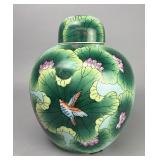Chinese Lotus Pond Motif Porcelain Jar with Lid