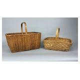 Two Woven Baskets with Wood Handles