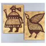 Pair of Pago Abstract Figurative Textile Art Pair