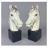 MCM Cast Plaster Horse Head Statue Pair 1977