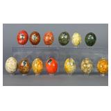 12 Alabaster Eggs Hand Carved in Italy, Multicolor