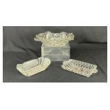 3 Antique EAPG Clear Glass Utility Dishes