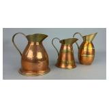 3 English Miniature Copper Pitchers