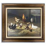 Borofsky Oil Painting of Chickens Country Scene