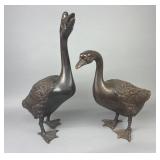 Pair of Bronze Hollow-Cast Geese Sculptures