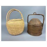 2 Coiled Natural Fiber Lidded Baskets