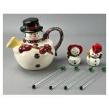 Fitz and Floyd Omnibus Snowman Teapot Set