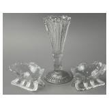 Clear Glass Vase and 2 Sleigh Dishes