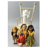 Collectible Dolls with Chair and Angel Figurine