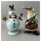 Metal Snowman and Santa Claus Figures