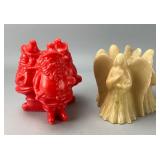 Two Molded Wax Holiday Candles