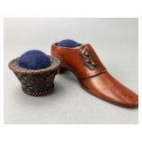 Wooden Shoe & Basket Pin Cushions