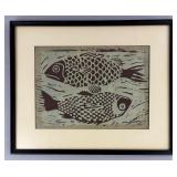 Joan Beaver (Ann Arbor) Linocut Print 'Pisces' 4/9