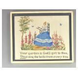 Framed 1937 Cross Stitch Your Garden is God's Gift