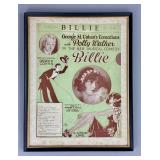 Framed 1928 Sheet Music 'Billie' Musical Comedy