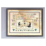 Framed 1930 'Selkirk Grace' Cross Stitch Piece